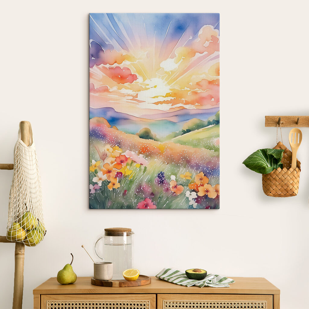 A painting of a field of flowers