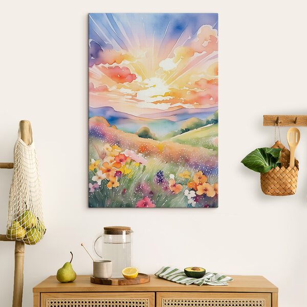 A painting of a field of flowers