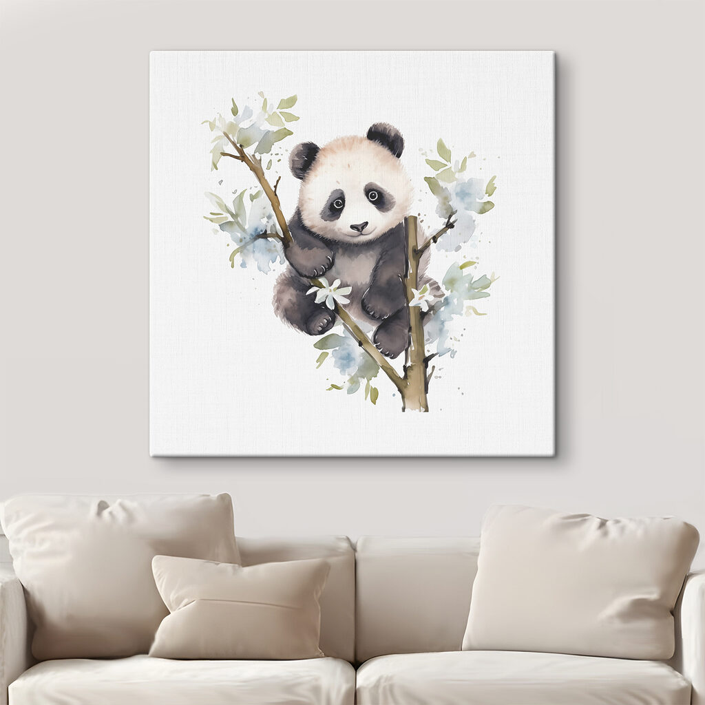 A panda bear on a tree branch A panda bear on a tree branch