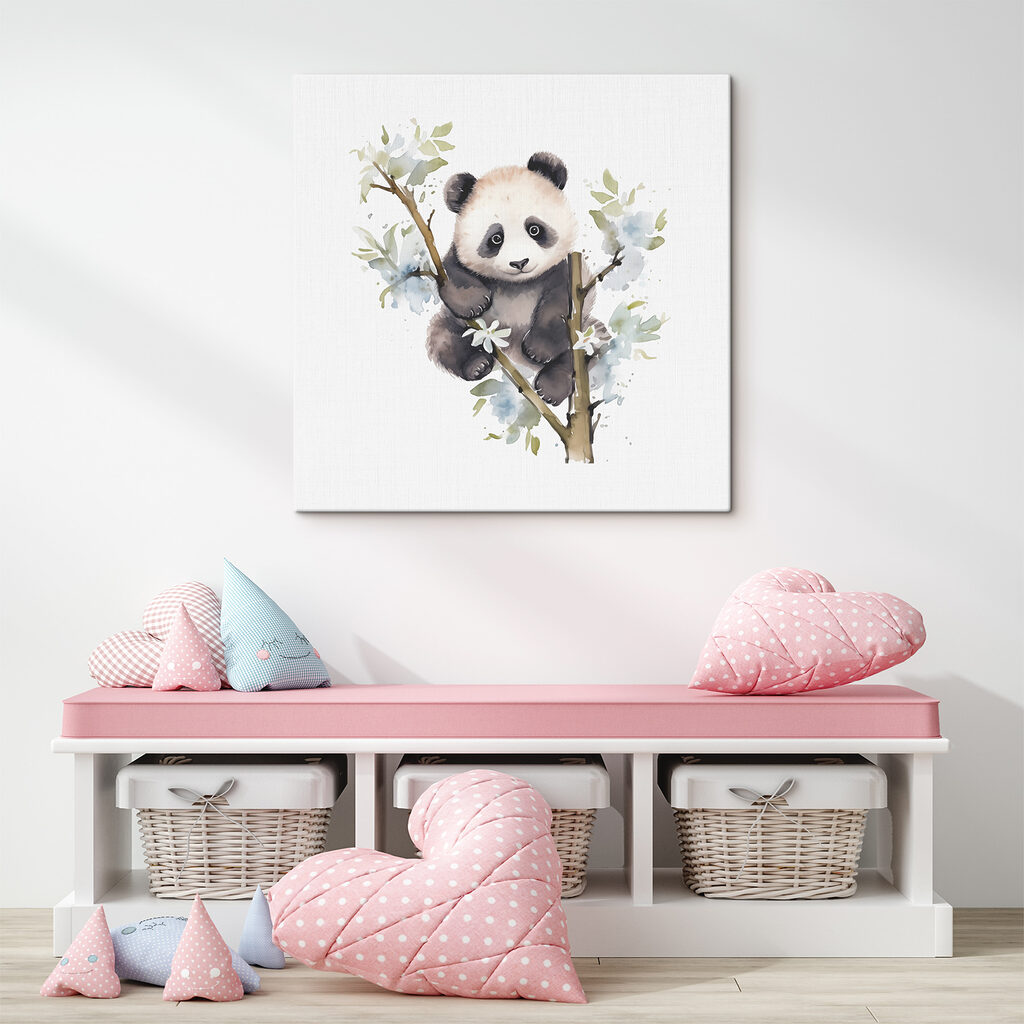A panda bear on a tree branch A panda bear on a tree branch