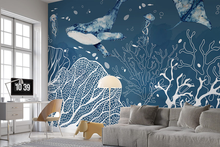Fototapeta Velryba a rejnoci plující v oceánu - Image 3