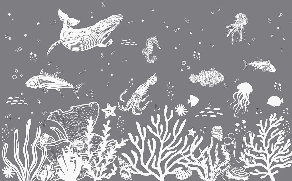 A white sea creatures on a gray background