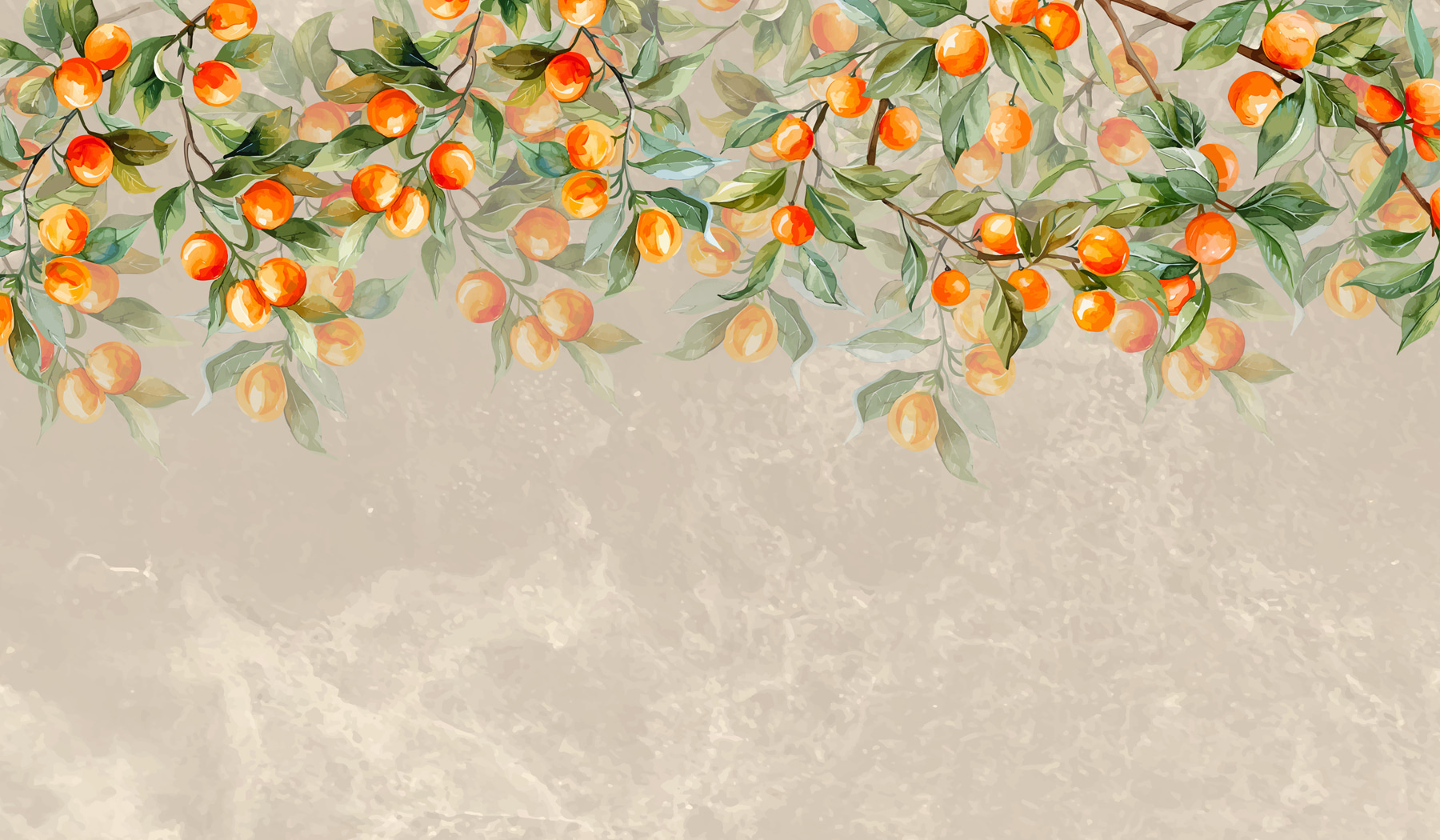 A painting of oranges on a tree