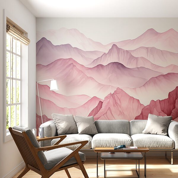 Růžové hory s mlhou Fototapeta Růžové hory s mlhou