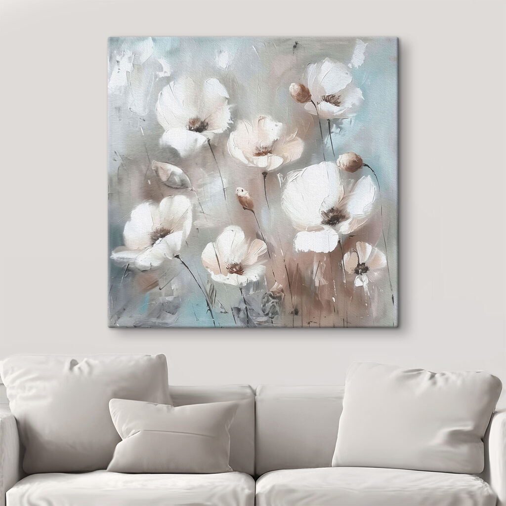 A painting of white flowers
