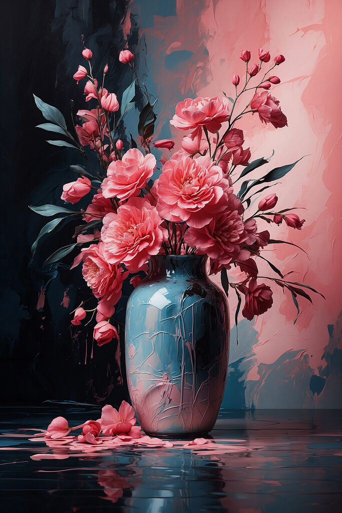 A vase with pink flowers