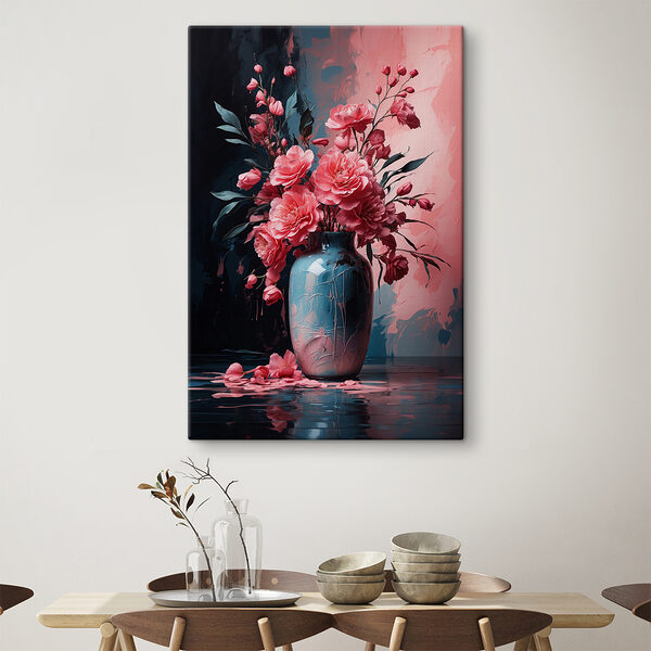 A vase with pink flowers