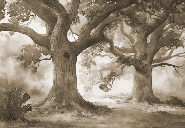 A group of trees with a hole in the trunk