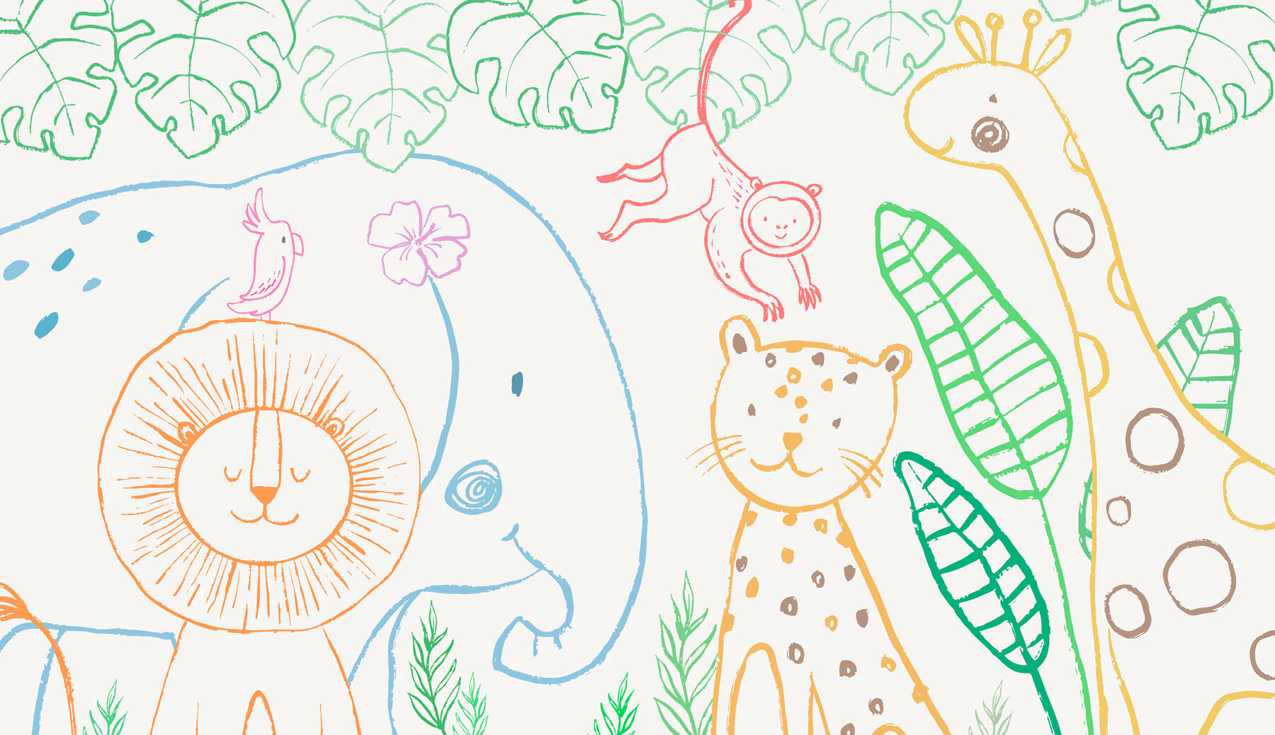 A drawing of animals and plants A drawing of animals and plants