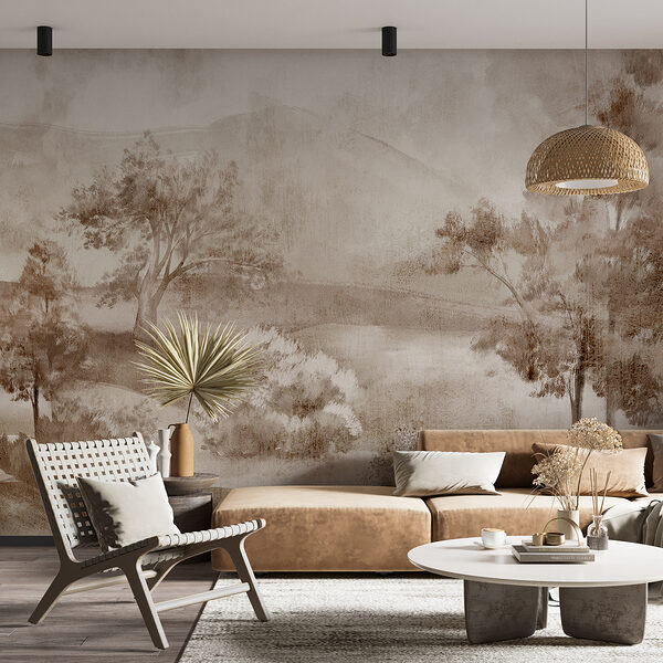 A landscape with trees and bushes