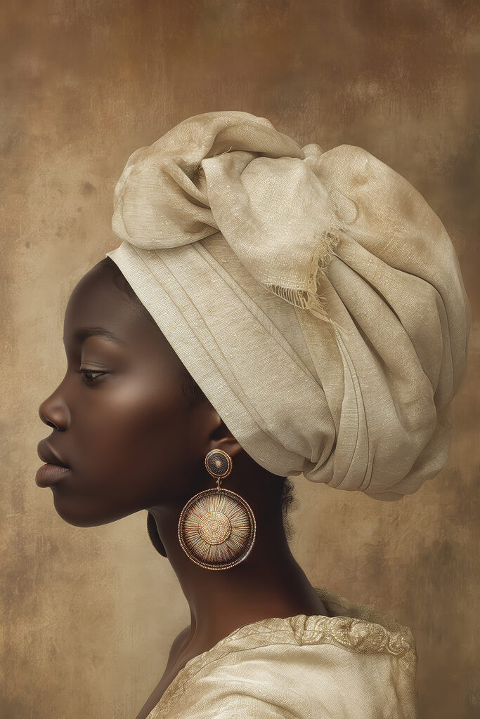 A woman wearing a head wrap