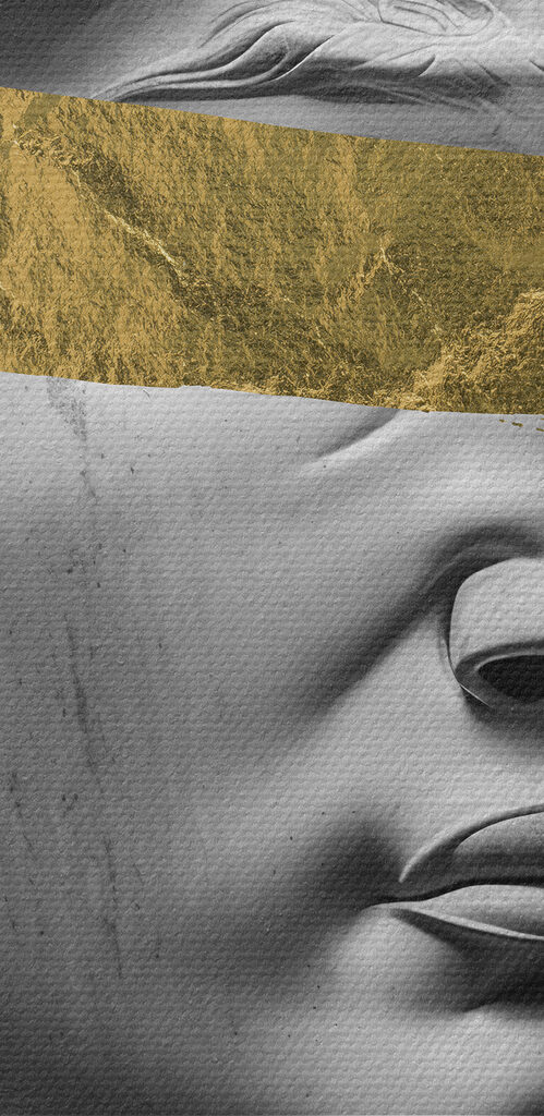 Statue with bold brushstroke accent