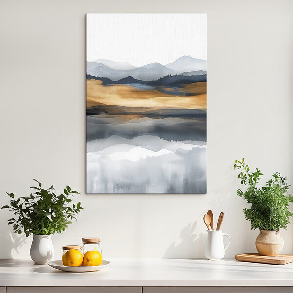 A watercolor painting of mountains and a lake A watercolor painting of mountains and a lake