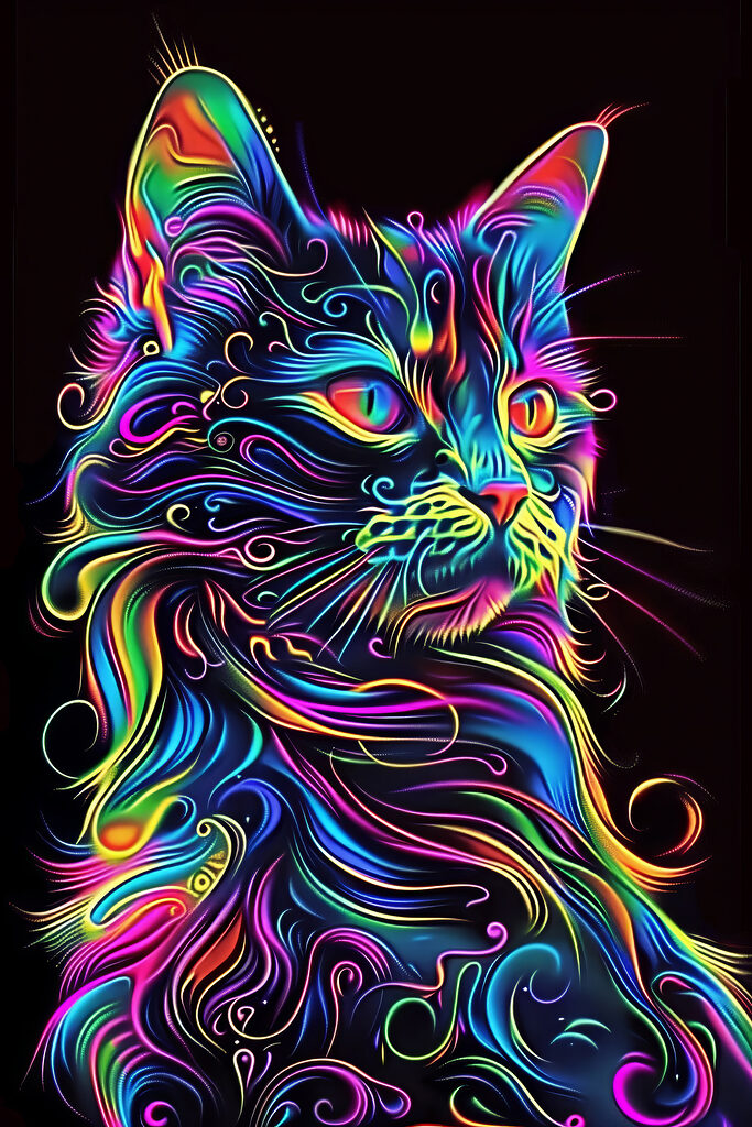 A colorful cat with a black background