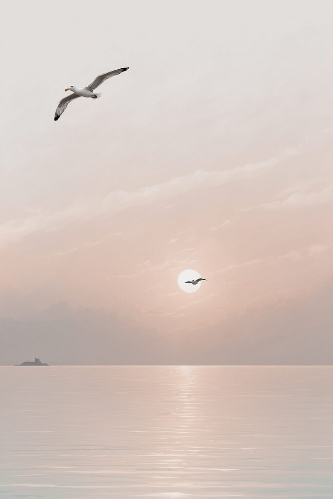 A seagull flying over water