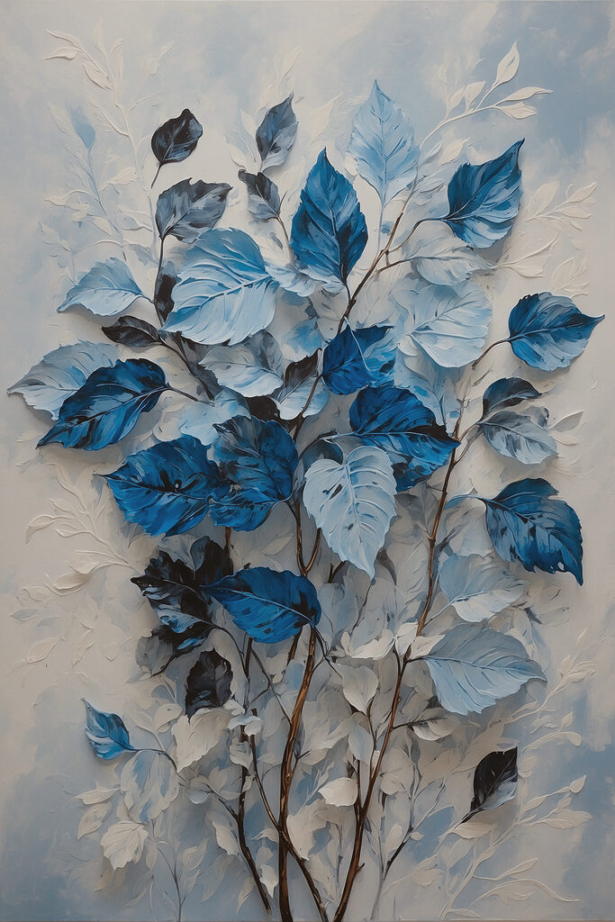 A painting of blue leaves A painting of blue leaves