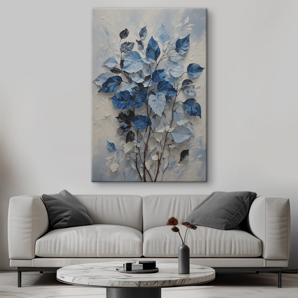 A painting of blue leaves A painting of blue leaves