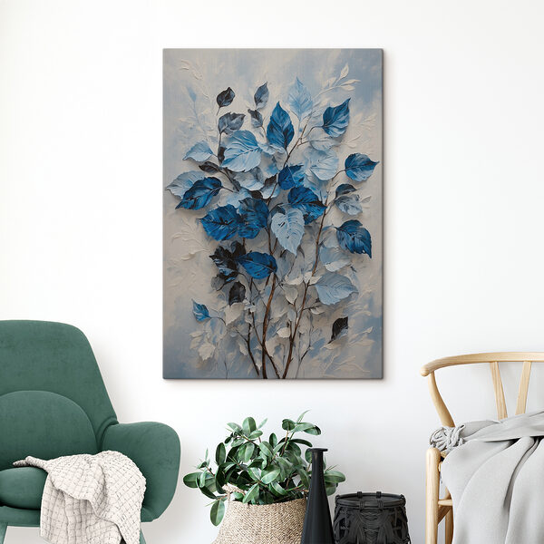 A painting of blue leaves A painting of blue leaves