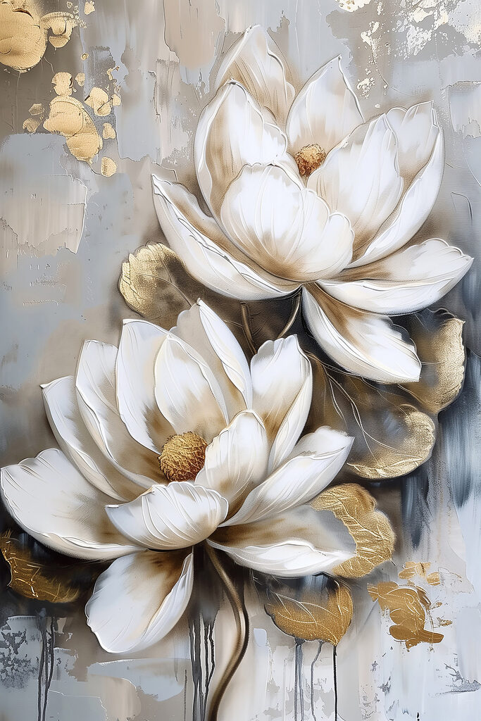A painting of flowers on a grey background A painting of flowers on a grey background