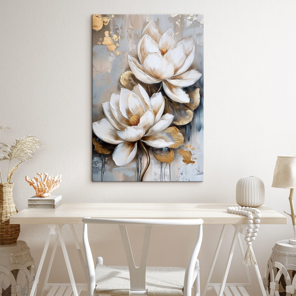 A painting of flowers on a grey background A painting of flowers on a grey background