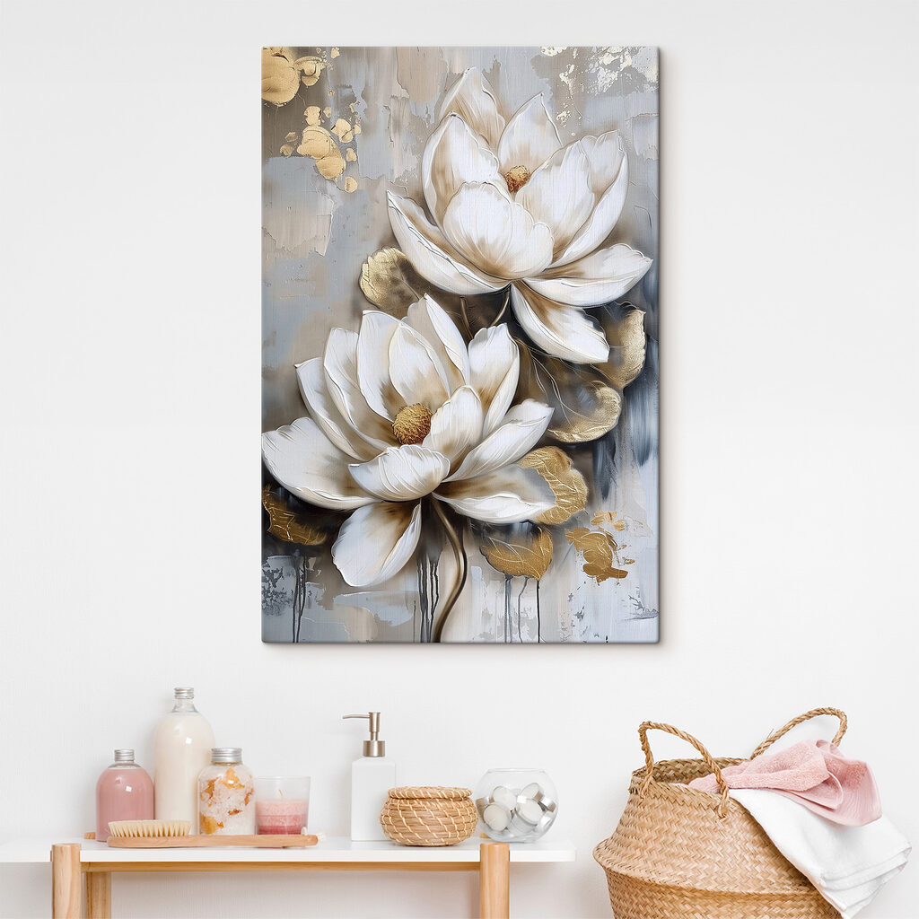 A painting of flowers on a grey background A painting of flowers on a grey background