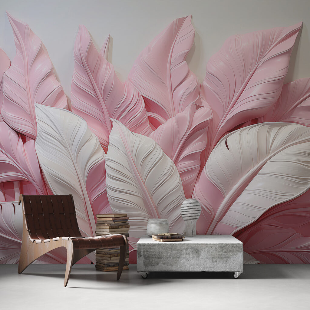 A group of pink and white leaves