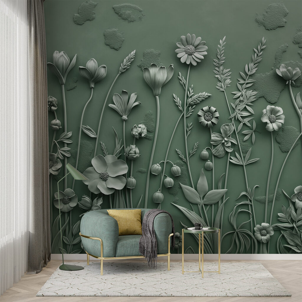 A grey sculpture of flowers and plants A grey sculpture of flowers and plants