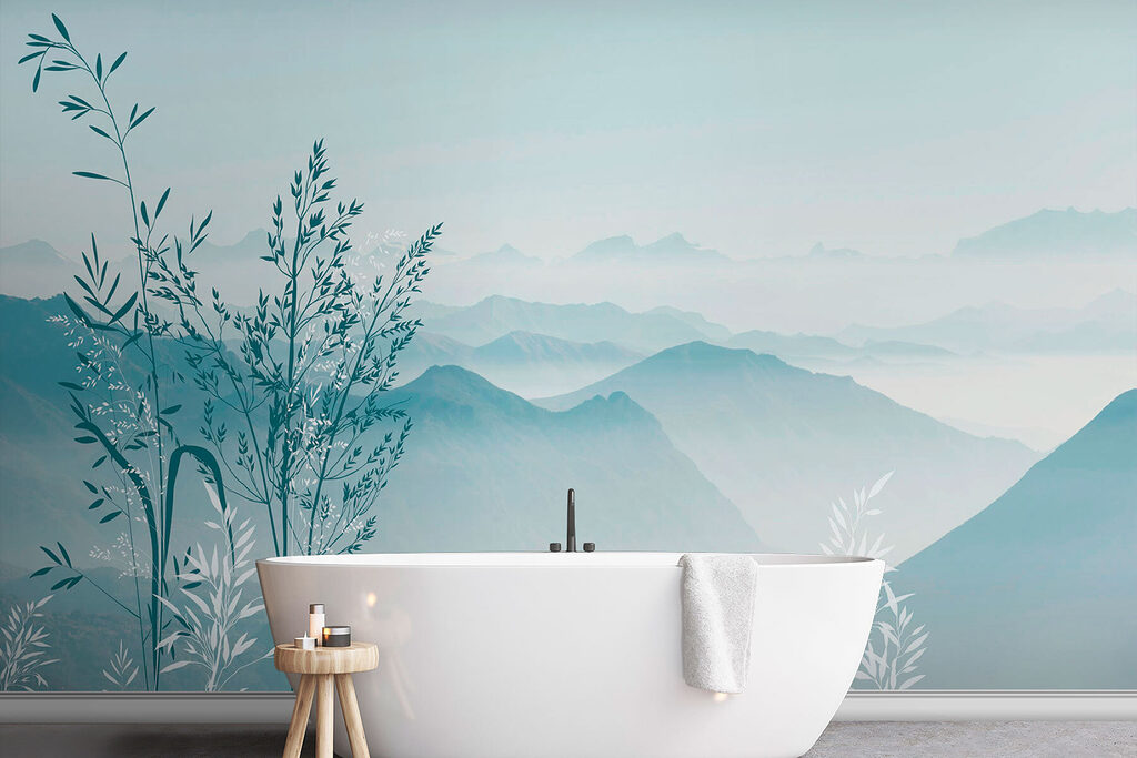 A landscape with mountains and trees A landscape with mountains and trees