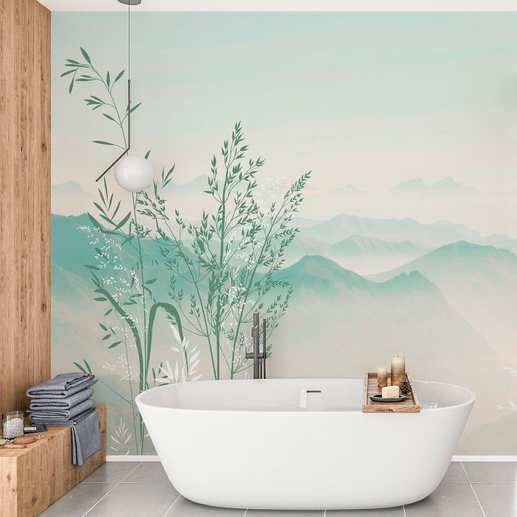 A landscape with mountains and trees A landscape with mountains and trees