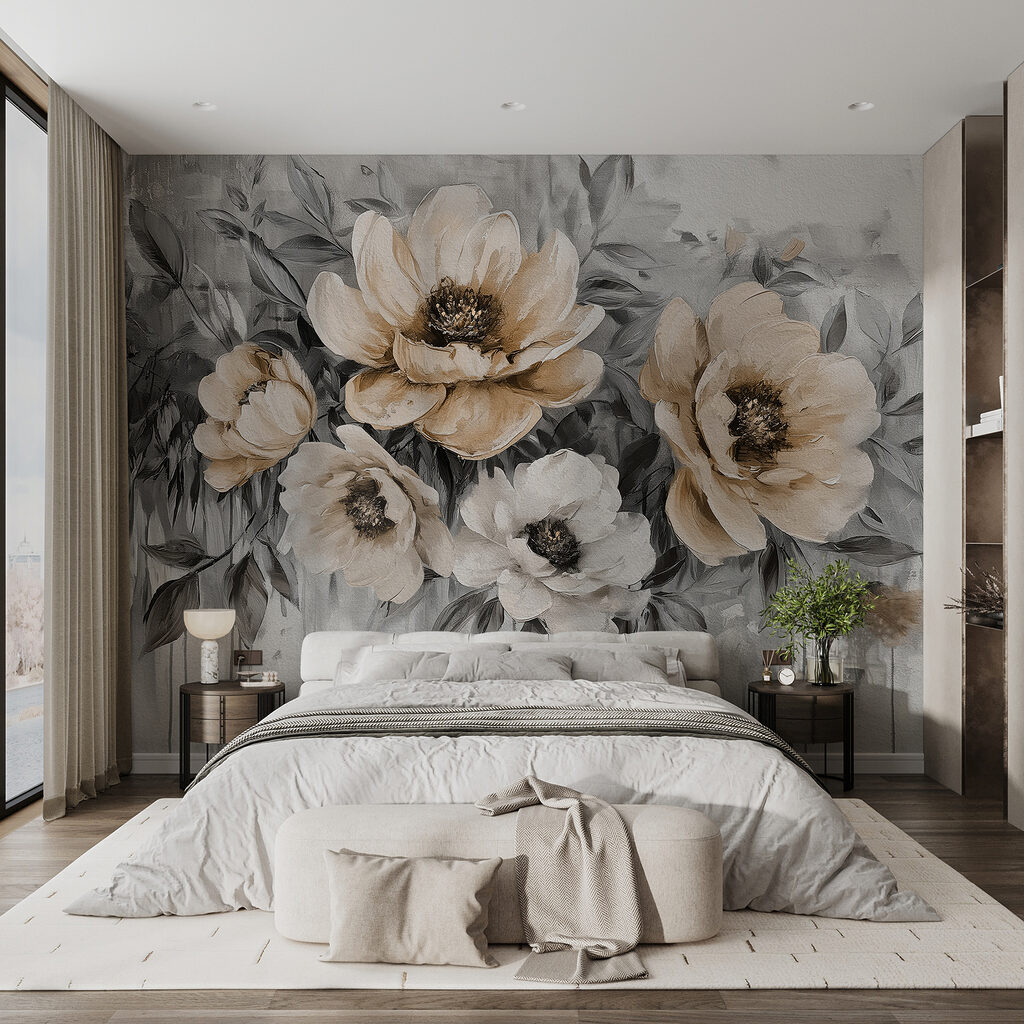 A painting of flowers on a white background A painting of flowers on a white background