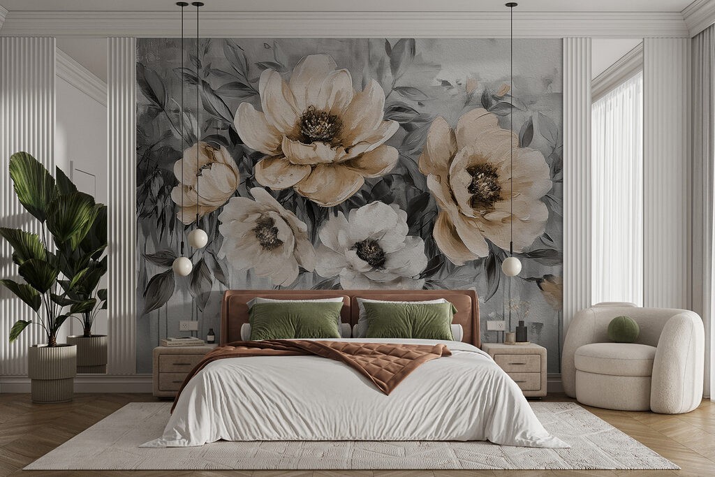 A painting of flowers on a white background A painting of flowers on a white background