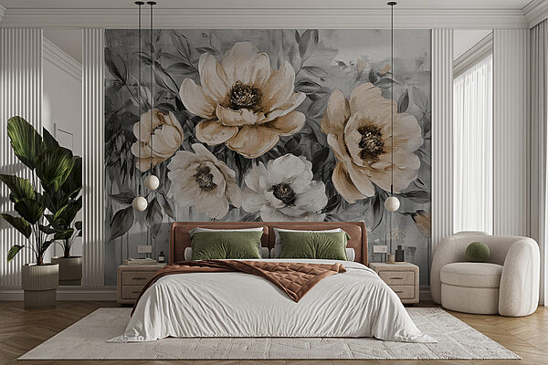 A painting of flowers on a white background A painting of flowers on a white background