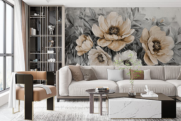 A painting of flowers on a white background A painting of flowers on a white background