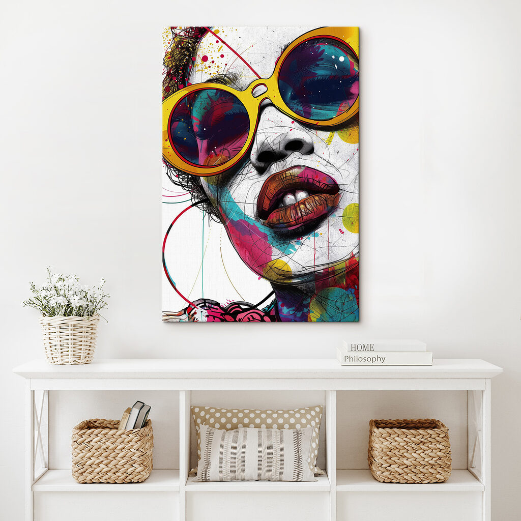 A woman wearing yellow sunglasses