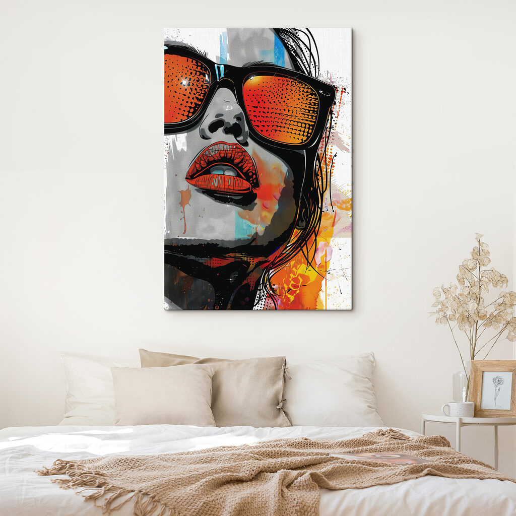 A woman wearing sunglasses and lips A woman wearing sunglasses and lips