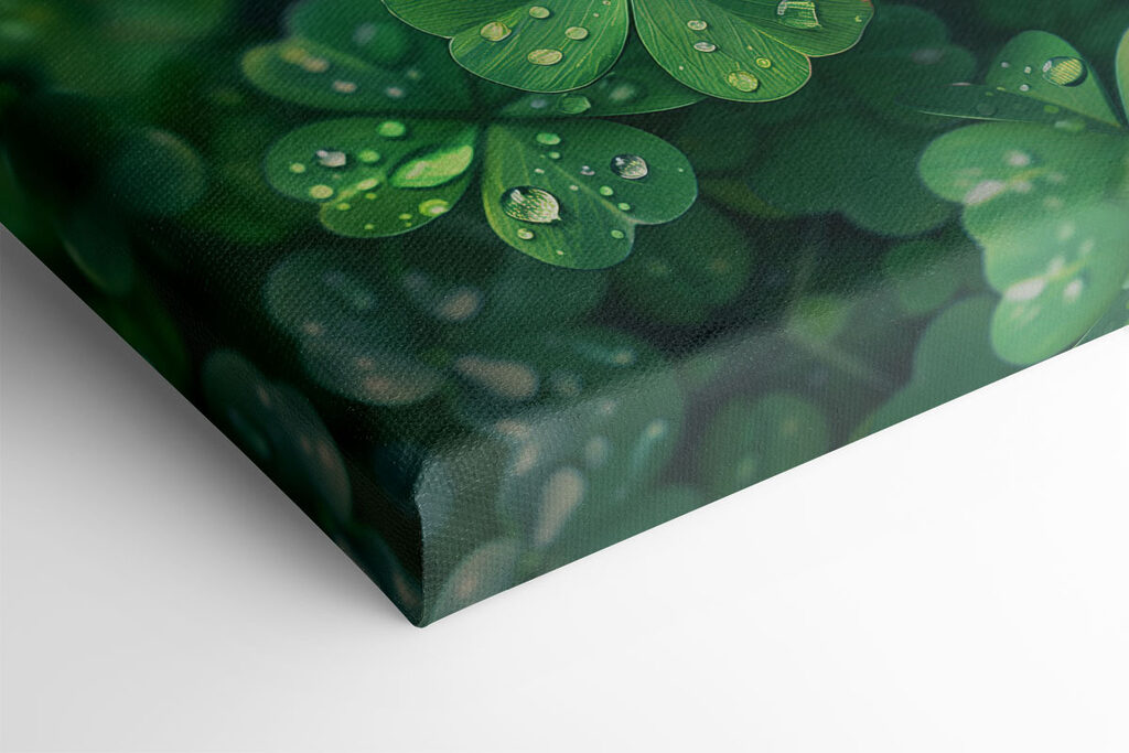 A group of clovers with water droplets