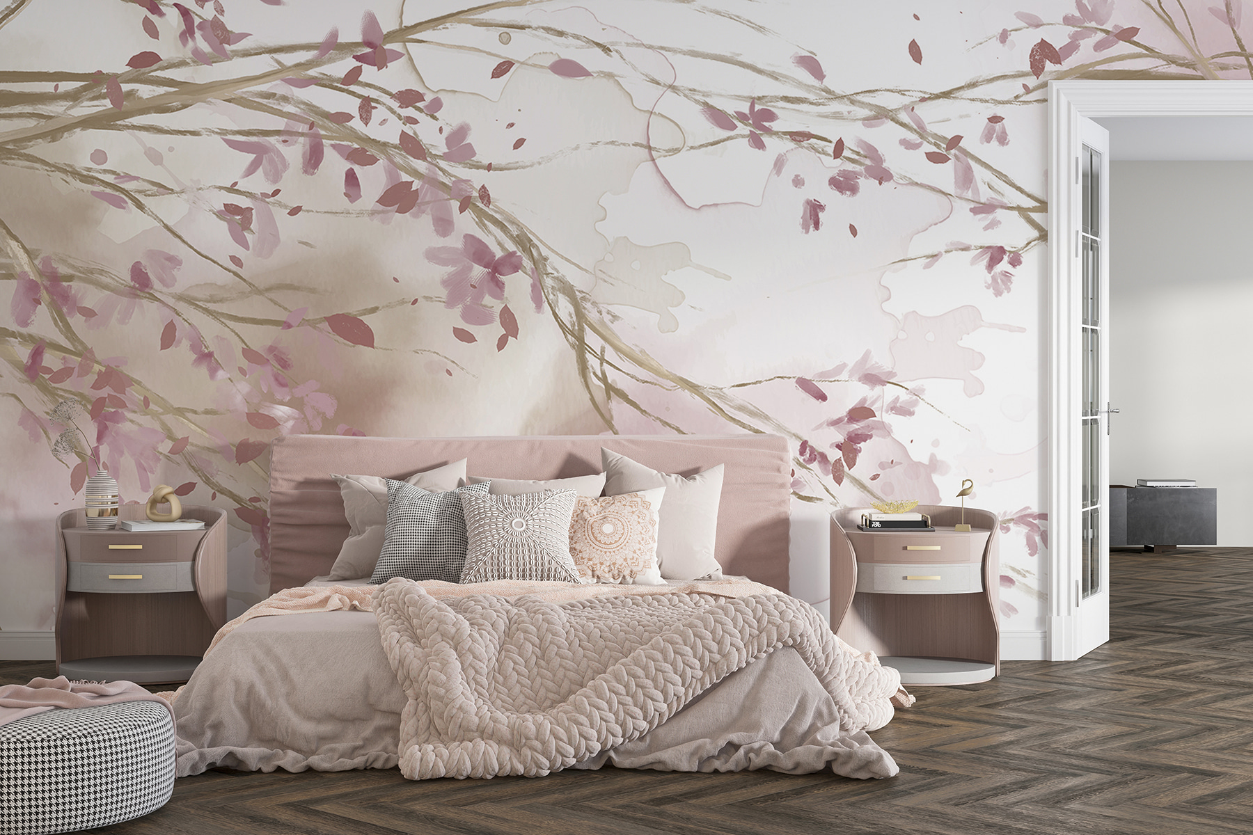 Watercolor of a tree branch with pink flowers Watercolor of a tree branch with pink flowers