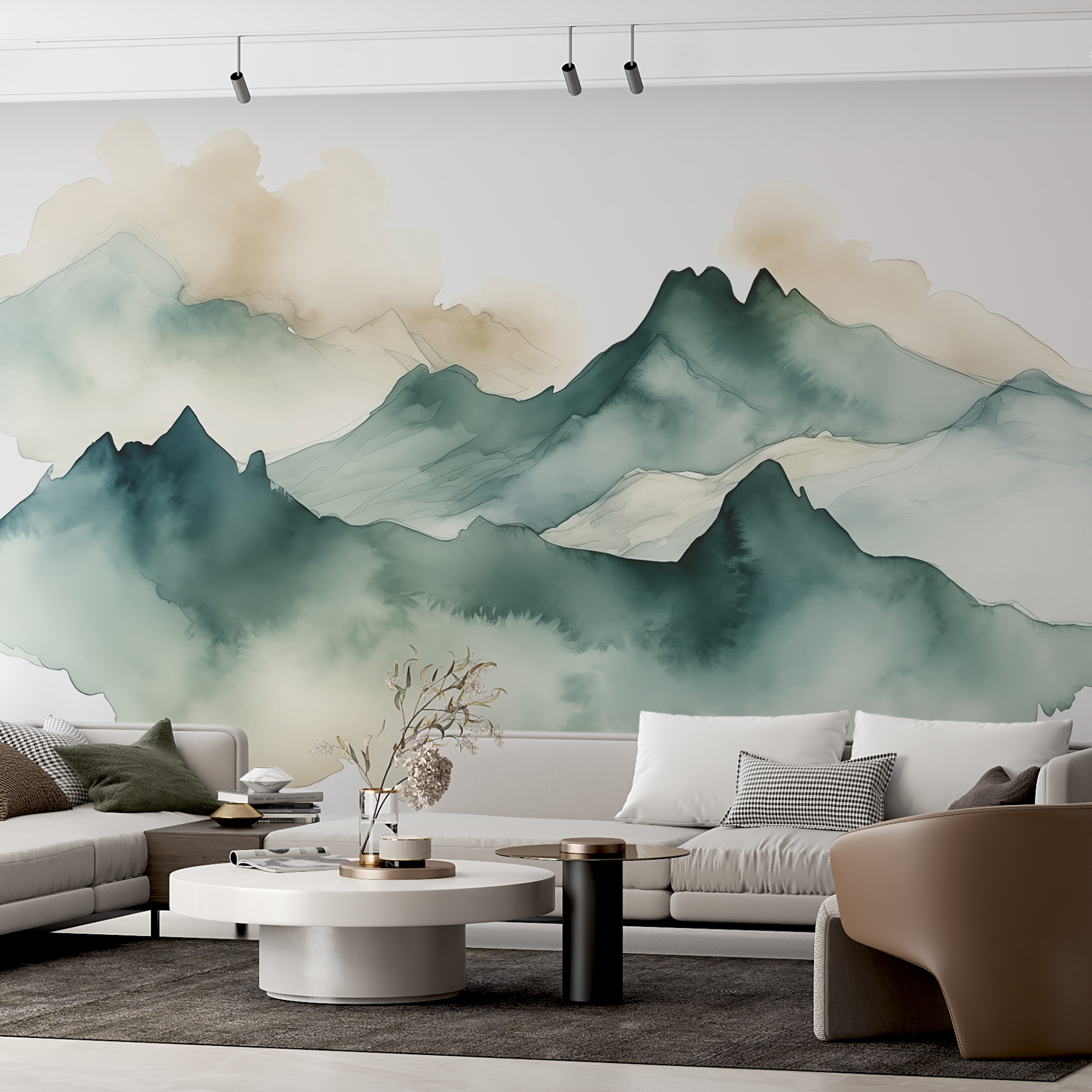Painting of mountains and fog