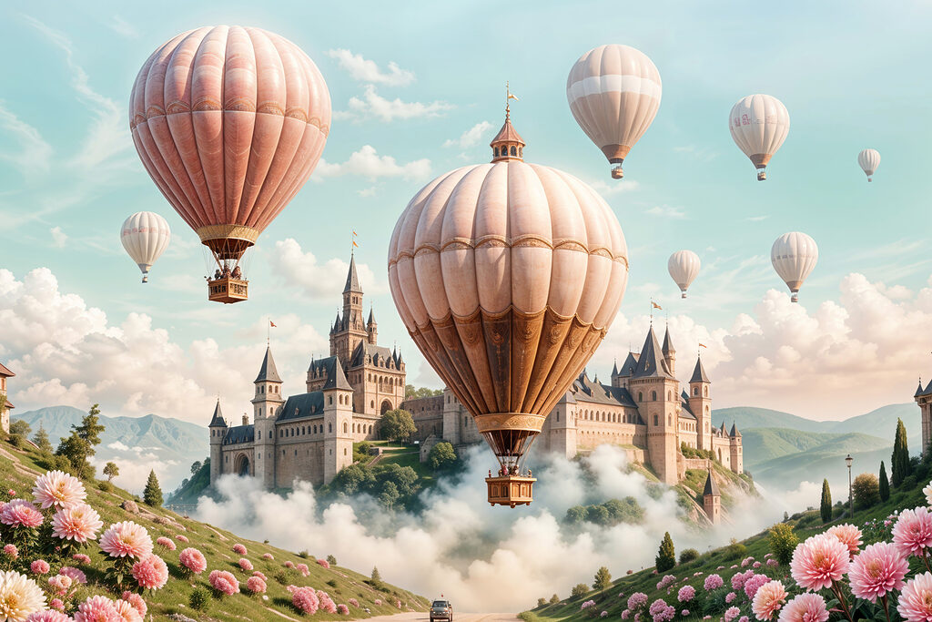 Castle with hot air balloons