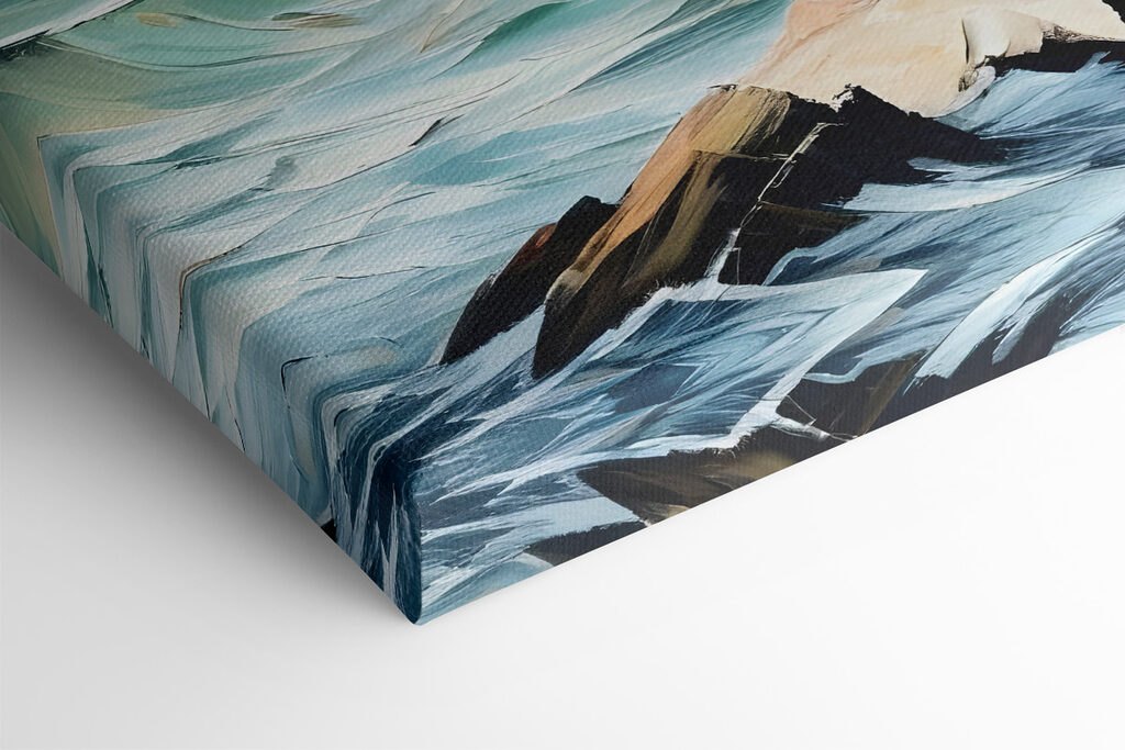 Painting of a lighthouse in the ocean