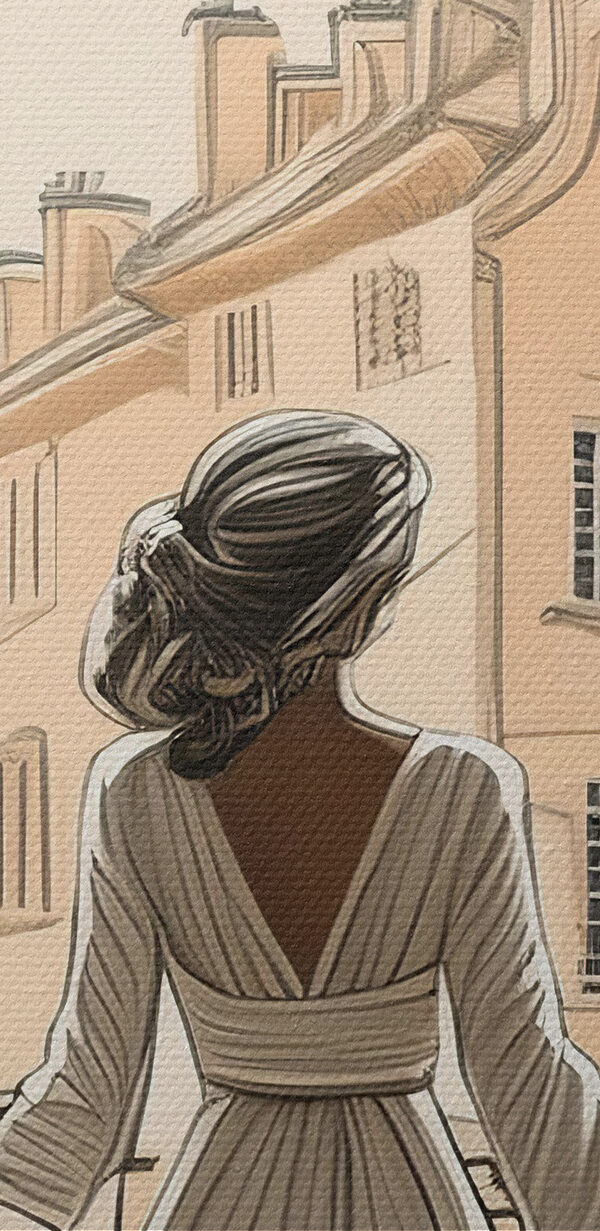 Žena v bílých šatech se dívá z okna Žena v bílých šatech se dívá z okna