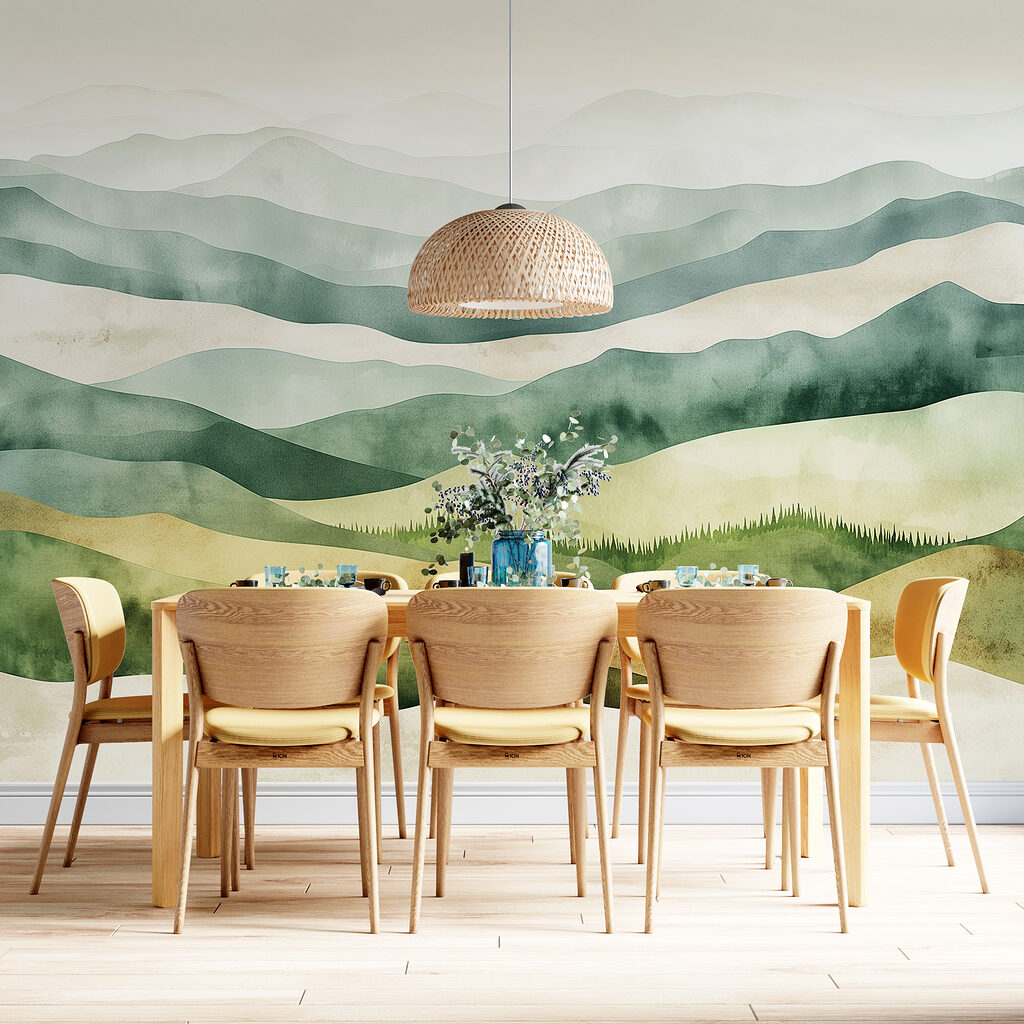 Landscape of hills with fog