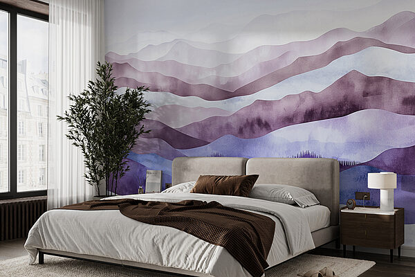 Painting of mountains with fog