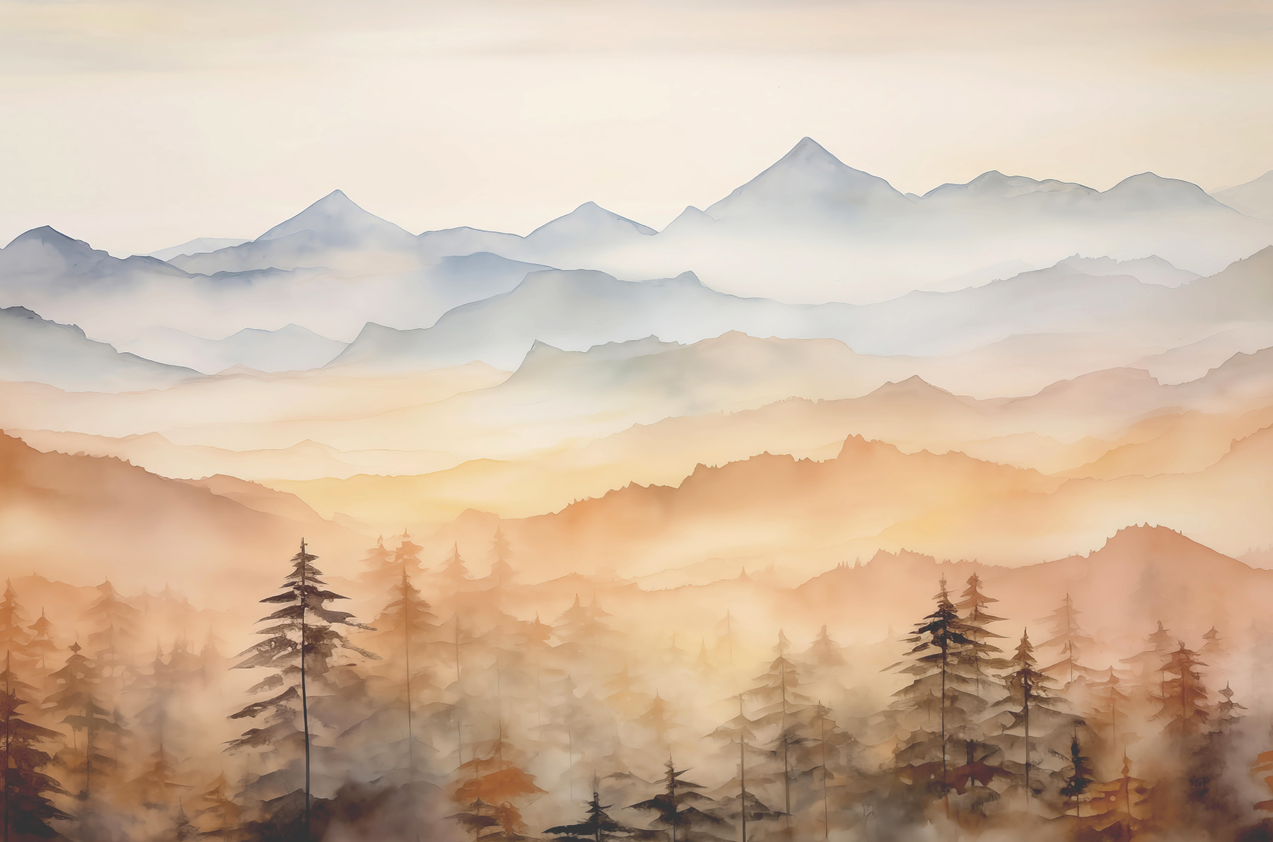 Landscape of mountains and trees