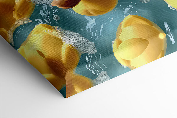 Group of yellow rubber ducks in a pool