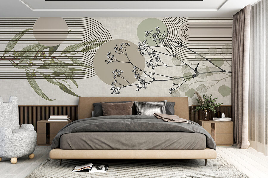 Botanický design s abstraktními prvky.