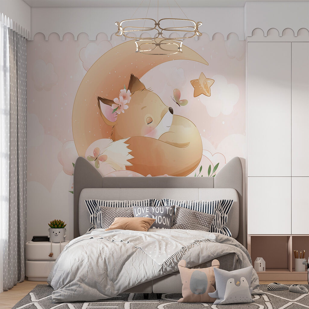 Cartoon of a fox sleeping on the moon