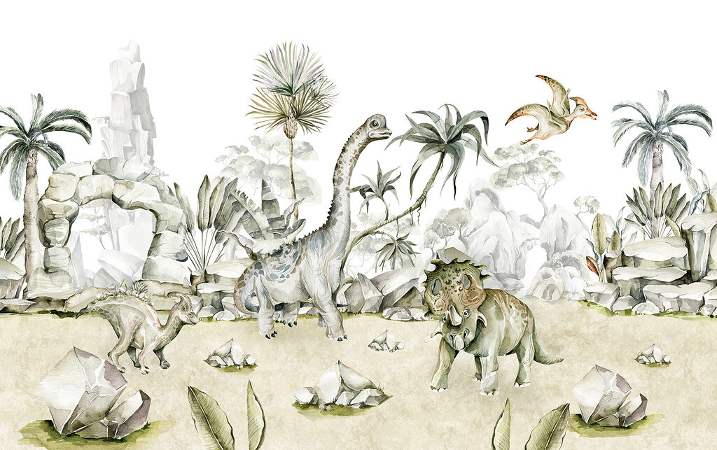 Akvarel dinosaurů a rostlin Akvarel dinosaurů a rostlin