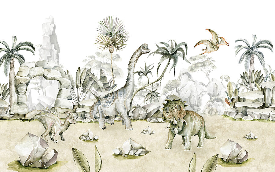 Akvarel dinosaurů a rostlin Akvarel dinosaurů a rostlin