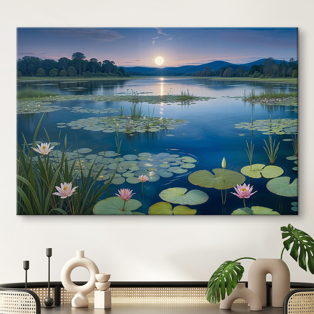 Lake with lily pads and lily pads
